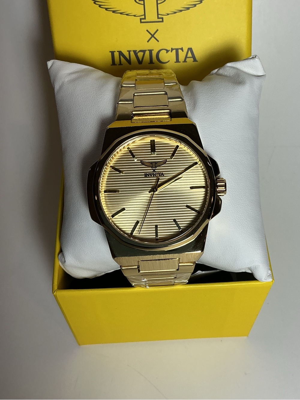 Invicta Men’s Gold Stainless Steel Bracelet Watch with Textured Gold Dial